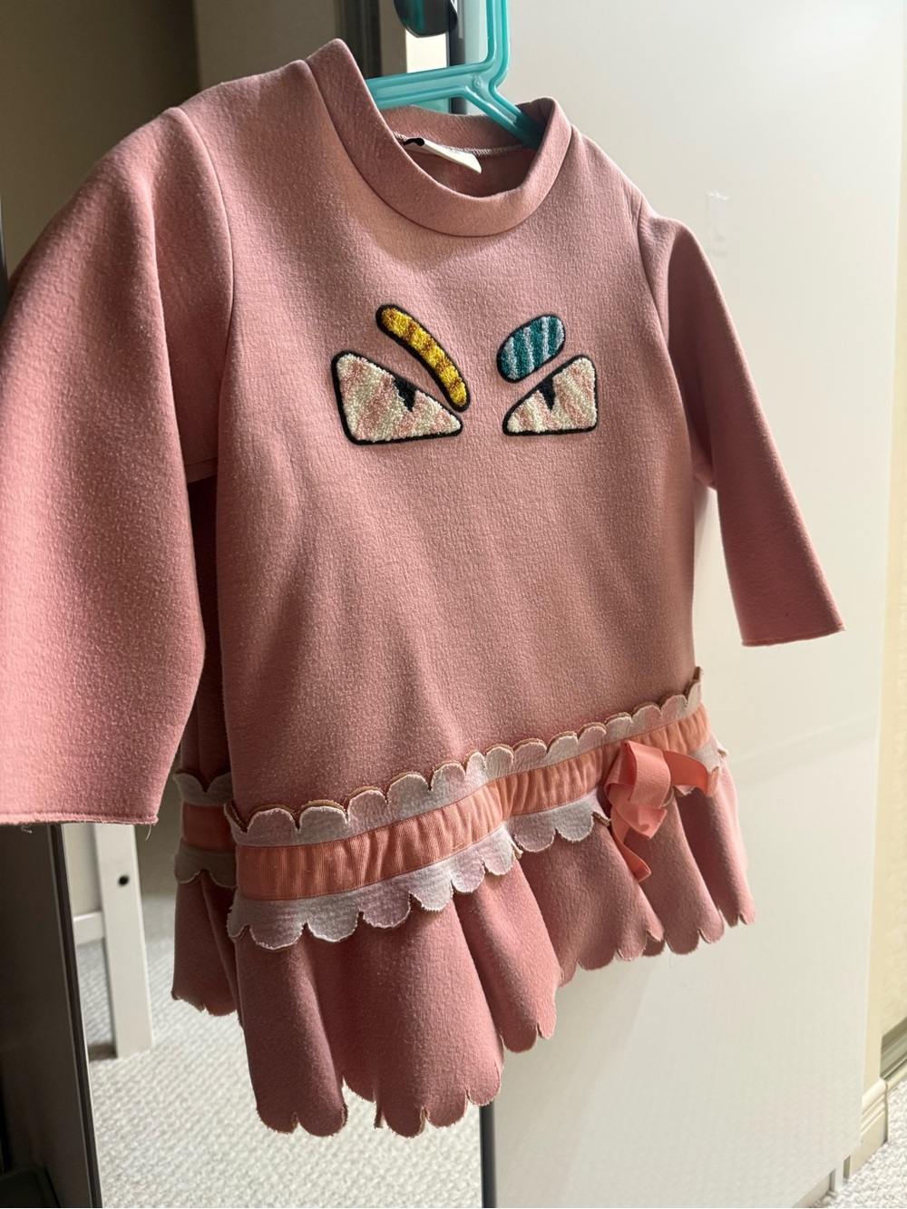 Fendi Girls Pink Scalloped Hem Dress with Embroidered Accents